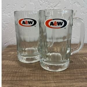 A&W Root Beer Glass Mugs Set of 2 Heavy Clear 6.5” Vintage Style